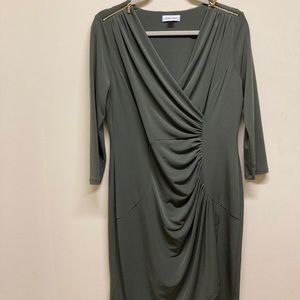 Calvin Klein Faux Wrap Dress Gold Zipper Shoulders